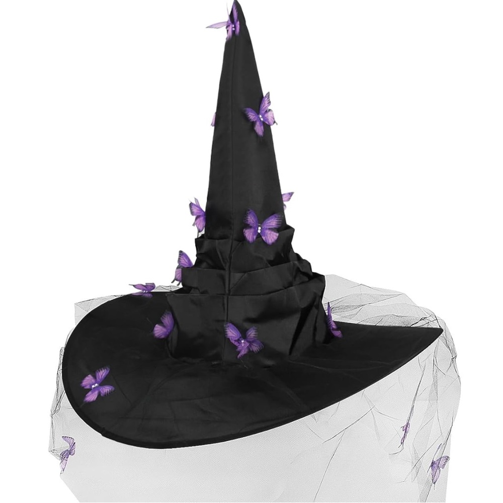 Black Witch Hat with Purple Butterfly Accents